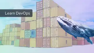 Learn DevOps with an image of shipping containers and a whale, symbolising containerisation. Ideal for content on Docker, containerisation, and modern software deployment.