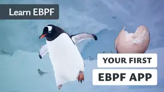 Learn eBPF with a penguin and a cracked egg, symbolising the beginning. Ideal for content on developing your first eBPF application and understanding Linux kernel programming.