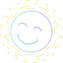 Illustration of a smiling face surrounded by radiant lines, symbolising a person thriving thanks to their website's success in driving growth, engagement and business opportunities.