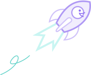 Illustration of a character launching their software with a rocket, symbolising the excitement and achievement of taking a new digital solution to the next level.