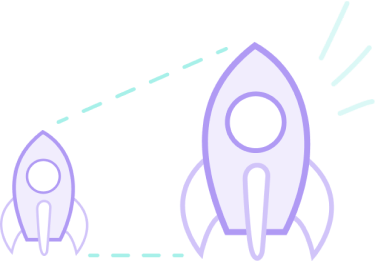 Illustration of rockets ascending in size, symbolising the seamless scaling of software to meet clients' future needs and support their growth effortlessly.