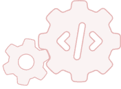 Red gears icon with coding brackets symbolising software development, automation and custom application solutions for businesses and entrepreneurs.