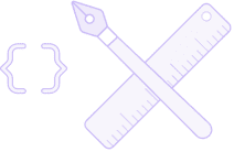 Purple icon with a crossed pen and ruler alongside curly braces, representing bespoke software design and custom application development tailored to business needs.