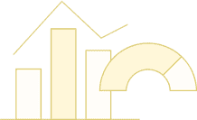 Yellow icon featuring bar charts, a line graph and a semicircular gauge, symbolising data insights, analytics platforms and custom dashboard solutions for businesses.