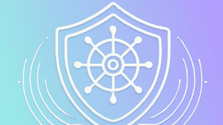 Minimalistic Kubernetes security illustration featuring the Kubernetes logo inside a shield, surrounded by abstract protective lines, symbolising security and connectivity.