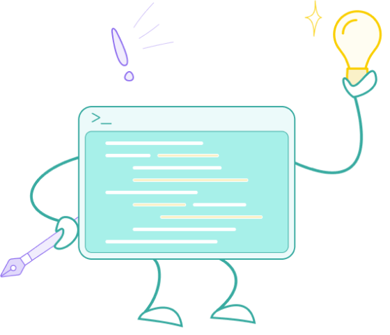 Illustration of a terminal holding a lightbulb, symbolising a breakthrough idea for solving a company's problems through innovative coding and tailored software solutions.